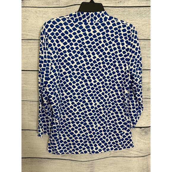NWT Hobbs London V-Neck Blue & White Geometric Pattern Top Size L - Picture 2 of 2